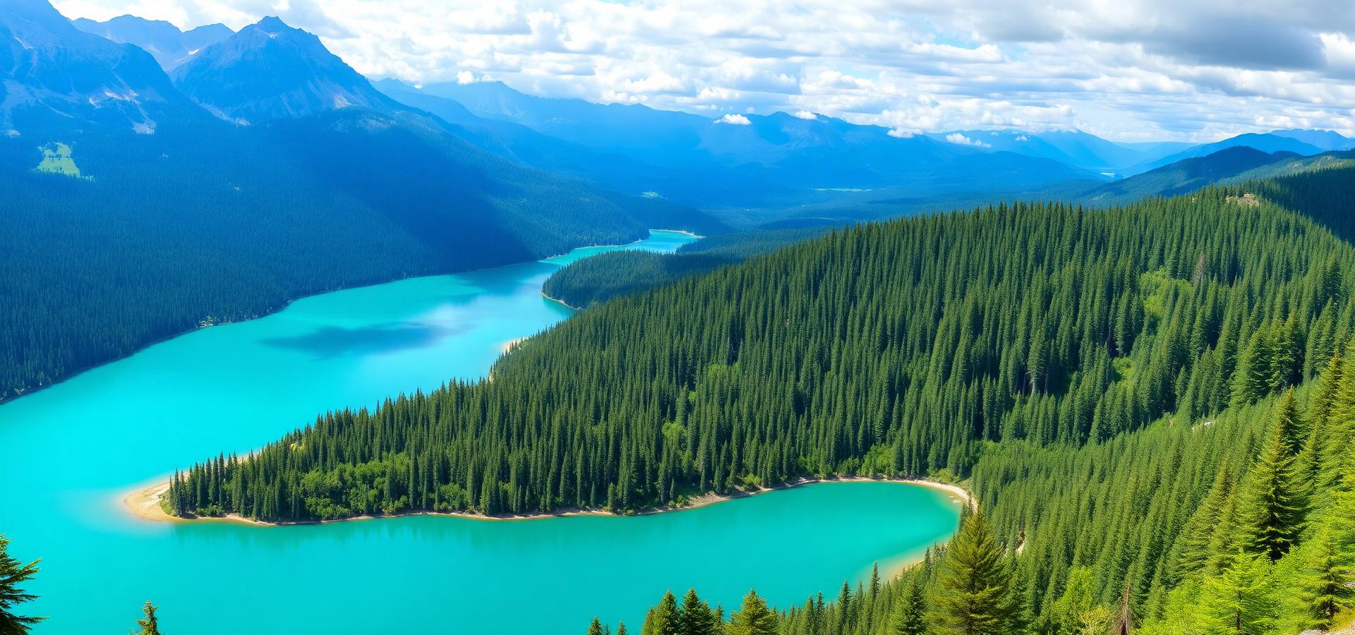 Lago turquesa cercado por floresta